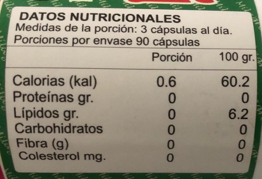 Chuchuhuasi tabla nutricional